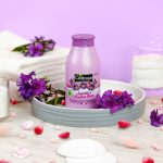 Mise en situation violette et praline rose douche 250ml